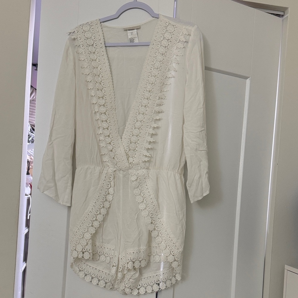 La Blanca Cream Lace Trim Jumpsuit